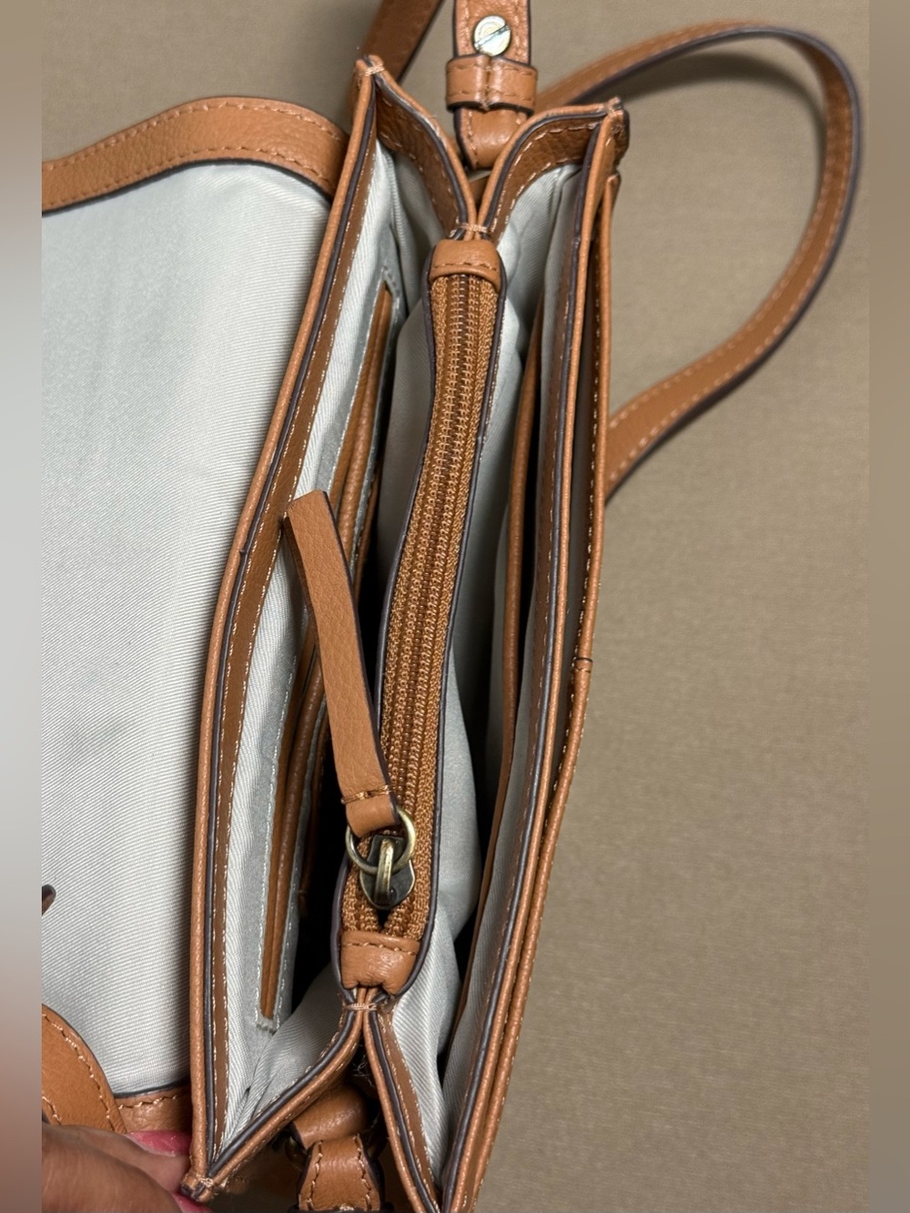 LODIS Leather Front Flap Danica Crossbody Bag - Tan - Picture 5 of 9
